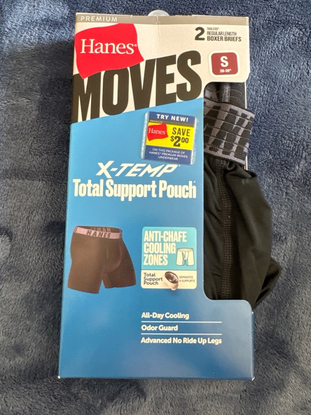 BRAND NEW MEN'S SIZE SMALL HANES 2 PK X-TEMP REGULAR LENGTH BOXER BRIEFS